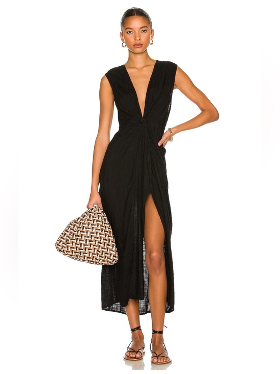 l*space Other - L*Space Down The Line Black Textured Dress Plunging Neckline Coverup Small